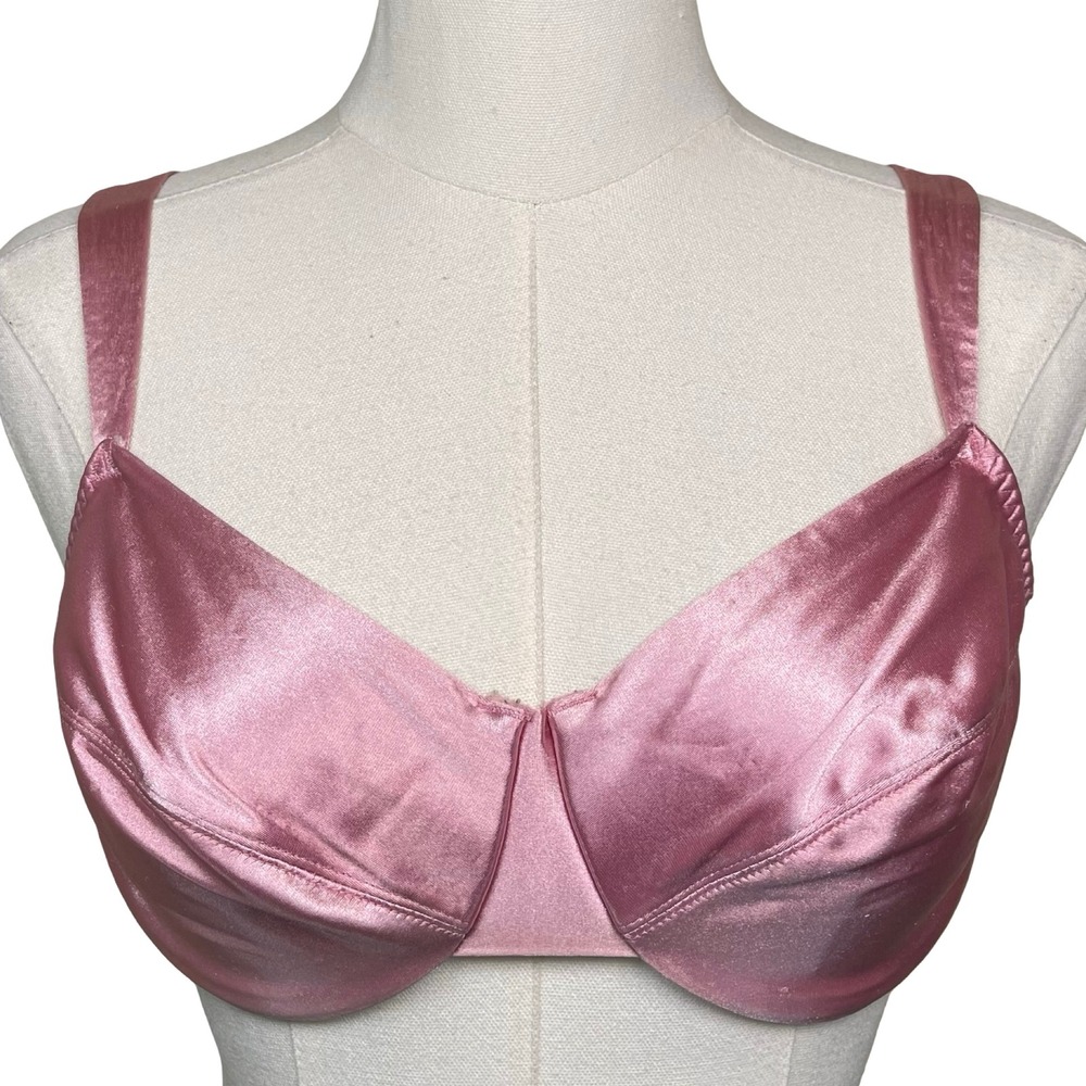 Vintage Delicates Second Skin Underwire Bra Women 36C Pink Satin Shiny 7973